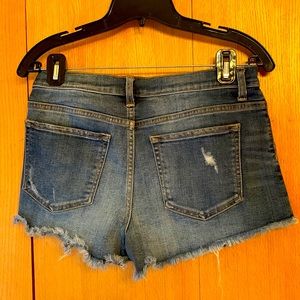 Harper size 29 distressed stretch denim mini raw hem fringe blue jean shorts EUC